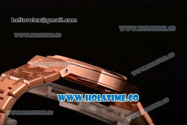 Audemars Piguet Royal Oak 33MM Miyota Quartz Rose Gold Case/Bracelet with Black Dial and Stick Markers (EF) - Click Image to Close